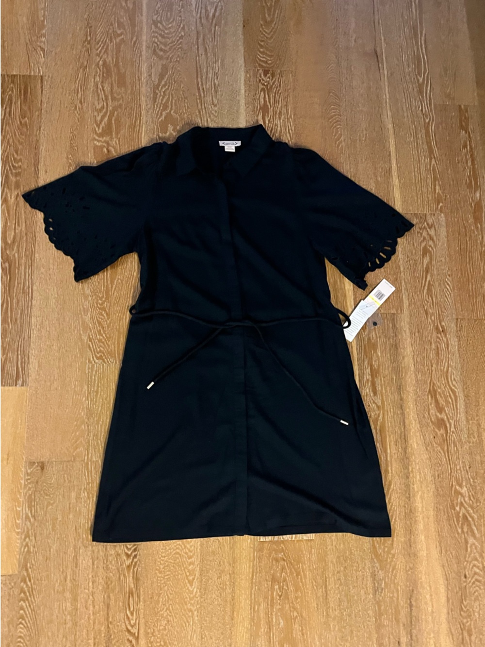 Nanette Lepore Dark Blue Eyelet-Sleeve Mini Shirt Dress with Belt - Picture 8 of 10